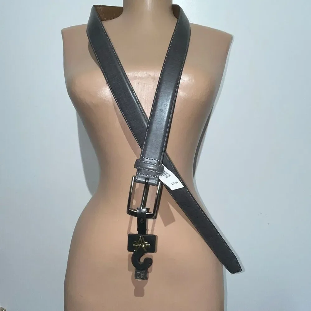 Men's Warehouse Dark Brown Leather‎ Adjustable Silver Buckle Waist Belt Size 42